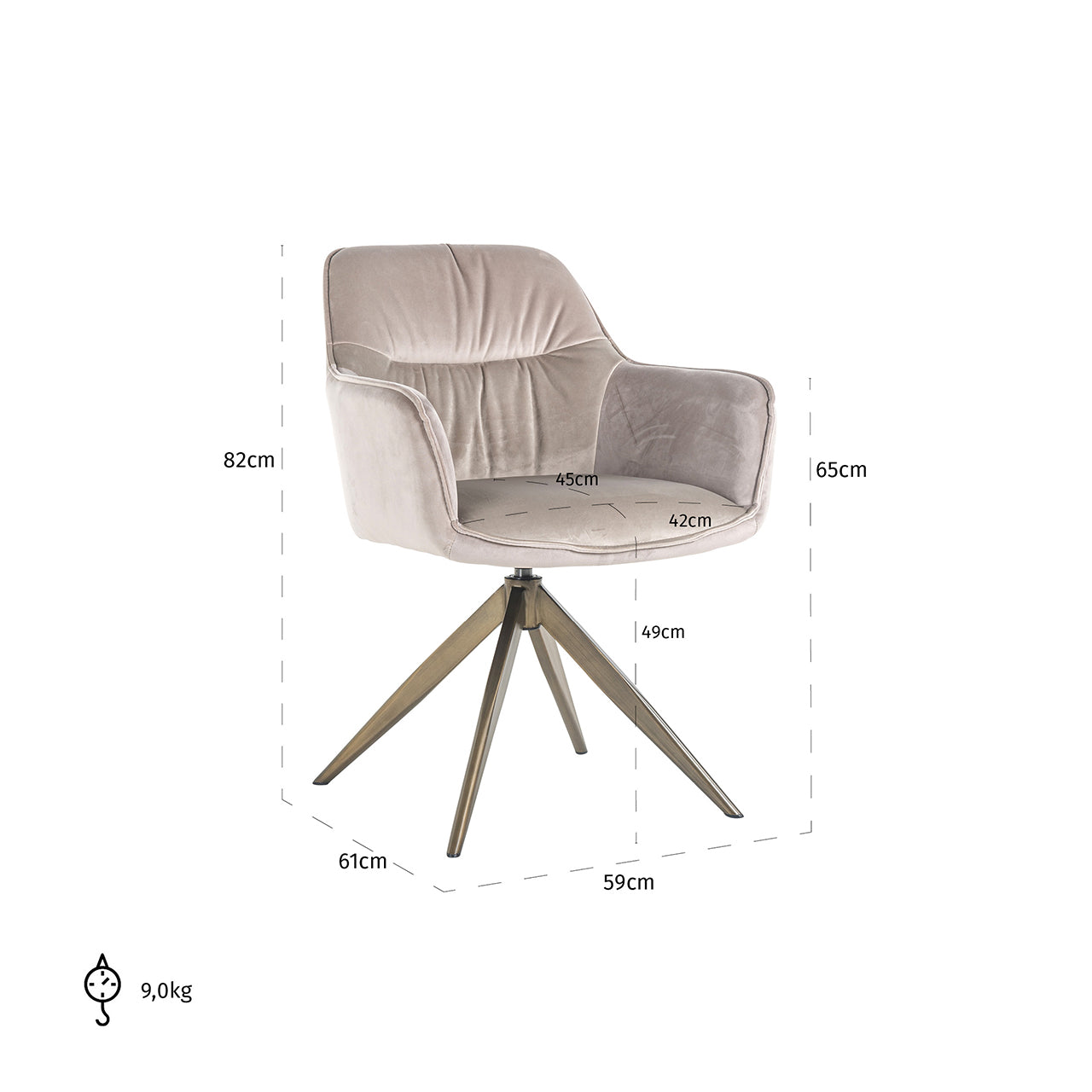 Swivel chair Aline khaki velvet fire retardant (FR-Quartz 903 Khaki)- Richmond Interiors