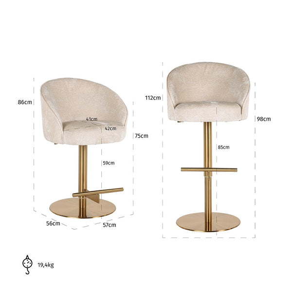 Bar Stool Zabi Swivel White Chenille (bergen 900 White Chenille)