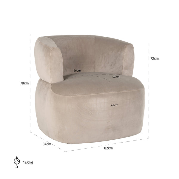 Lounge Chair Donna Khaki Velvet (quartz Khaki 903)