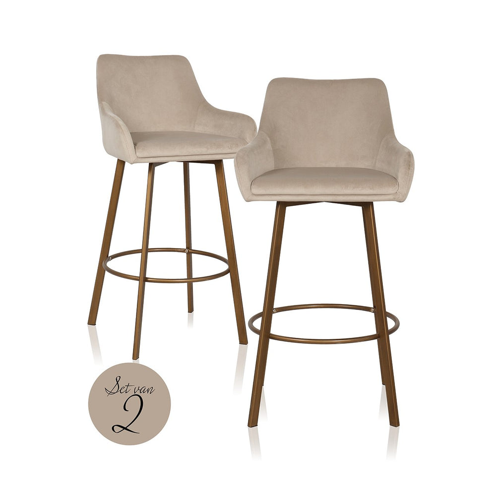 Bar stool Cressida high back khaki velvet (set of 2) (Quartz Khaki 903)