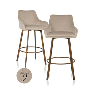 Bar stool Cressida high back khaki velvet (set of 2) (Quartz Khaki 903)