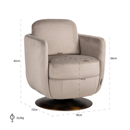 Swivel lounge chair Turner khaki velvet fire retardant (FR-Quartz 903 Khaki)- Richmond Interiors