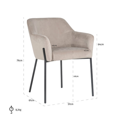 Chair Fay khaki velvet fire retardant (FR-Quartz 903 Khaki)- Richmond Interiors