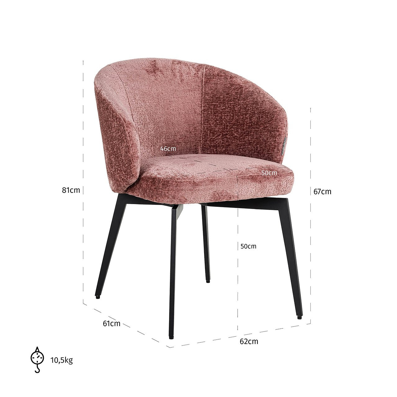 Chair Amphara rose chenille fire retardant (Bergen 705 rose chenille)- Richmond Interiors