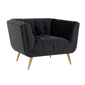Lounge chair Huxley Antraciet velvet / Brushed gold (Quartz Antraciet 801)