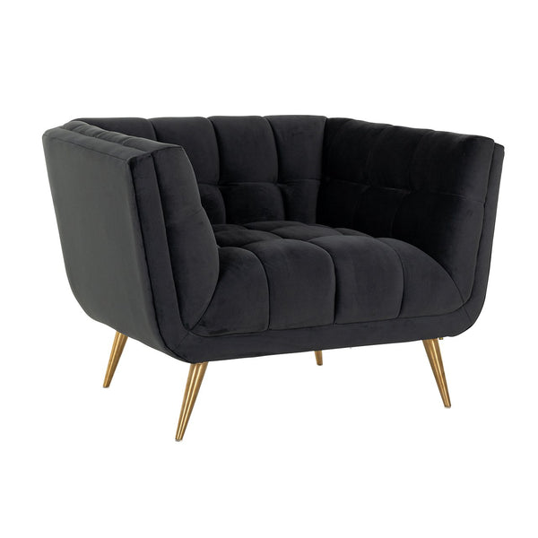 Lounge chair Huxley Antraciet velvet / Brushed gold (Quartz Antraciet 801)