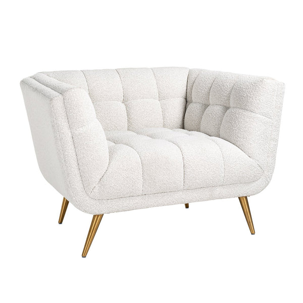 Lounge chair Huxley White Bouclé / brushed gold (Copenhagen 900 Bouclé White)