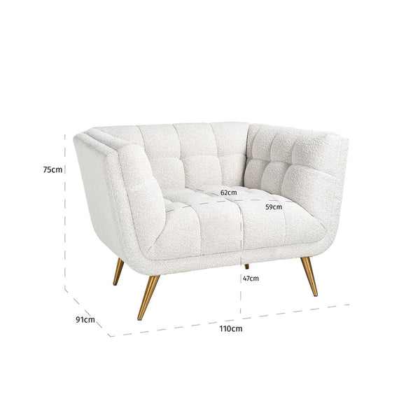 Lounge Chair Huxley White Bouclé / Brushed Gold (copenhagen 900 Bouclé White)