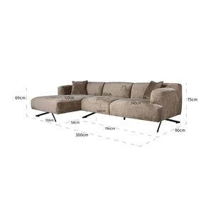 Sofa Donovan 3 – Seater + Lounge Left (bergen 104 Taupe Chenille)