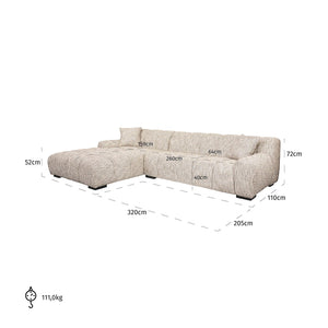 Sofa Hazel 3 – Seater + Lounge Left Trendy Nature (be Trendy 01 Nature)
