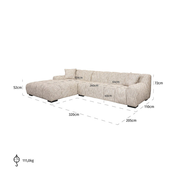 Sofa Hazel 3 – Seater + Lounge Left Trendy Nature (be Trendy 01 Nature)