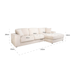 Sofa Santos 2,5 – Seater + Lounge Right Beige Niagara (niagara 902 Beige)