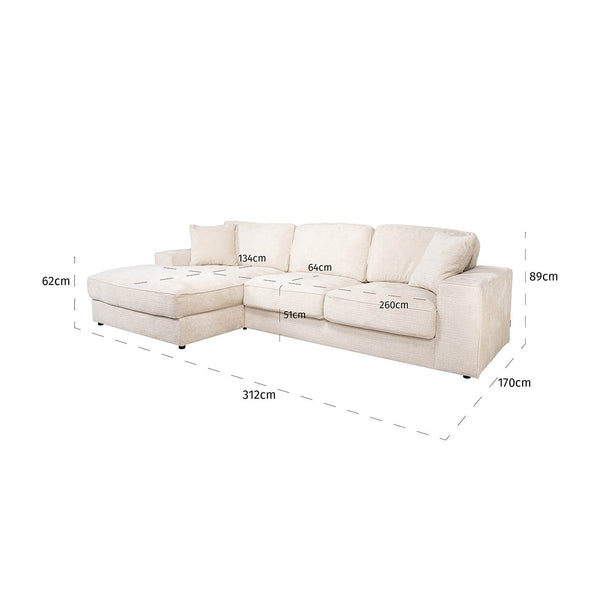 Sofa Santos Lounge Left + 2,5 – Seater Beige Niagara (niagara 902 Beige)