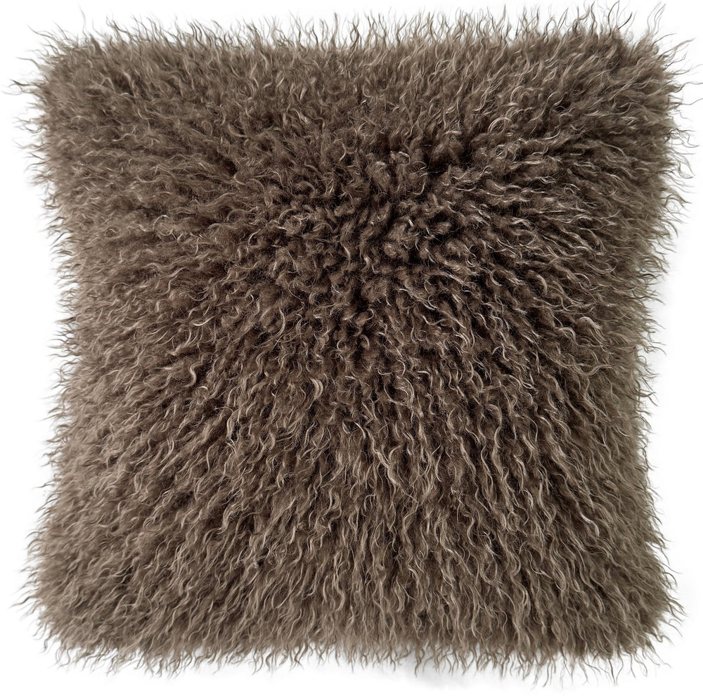 Textured Faux Mongolian Fur Cushion Brown 45x45