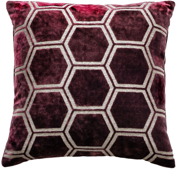 Large Hexagon Cut Velvet Aubergine 43x43