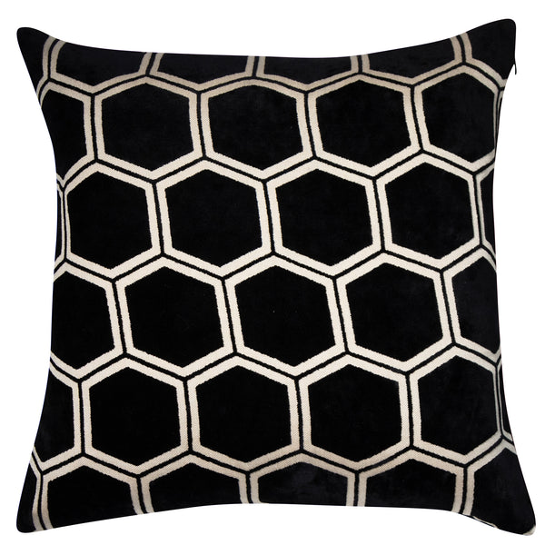 Large Hexagon Cut Velvet Black 43x43