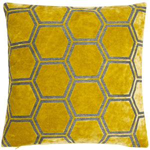Large Hexagon Cut Velvet Mustard 43x43