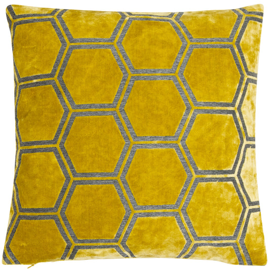 LARGE HEXAGON CUT VELVET MUSTARD 43 X 43