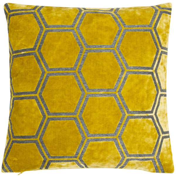 Large Hexagon Cut Velvet Mustard 43x43