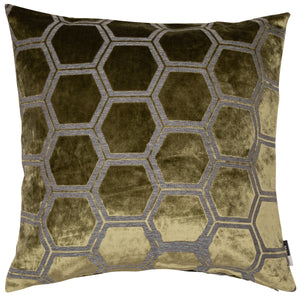 Large Hexagon Cut Velvet Olive Green 43x43