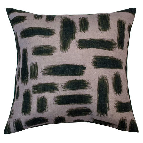 Abstract Printed Lines on Linen Olive 45x45