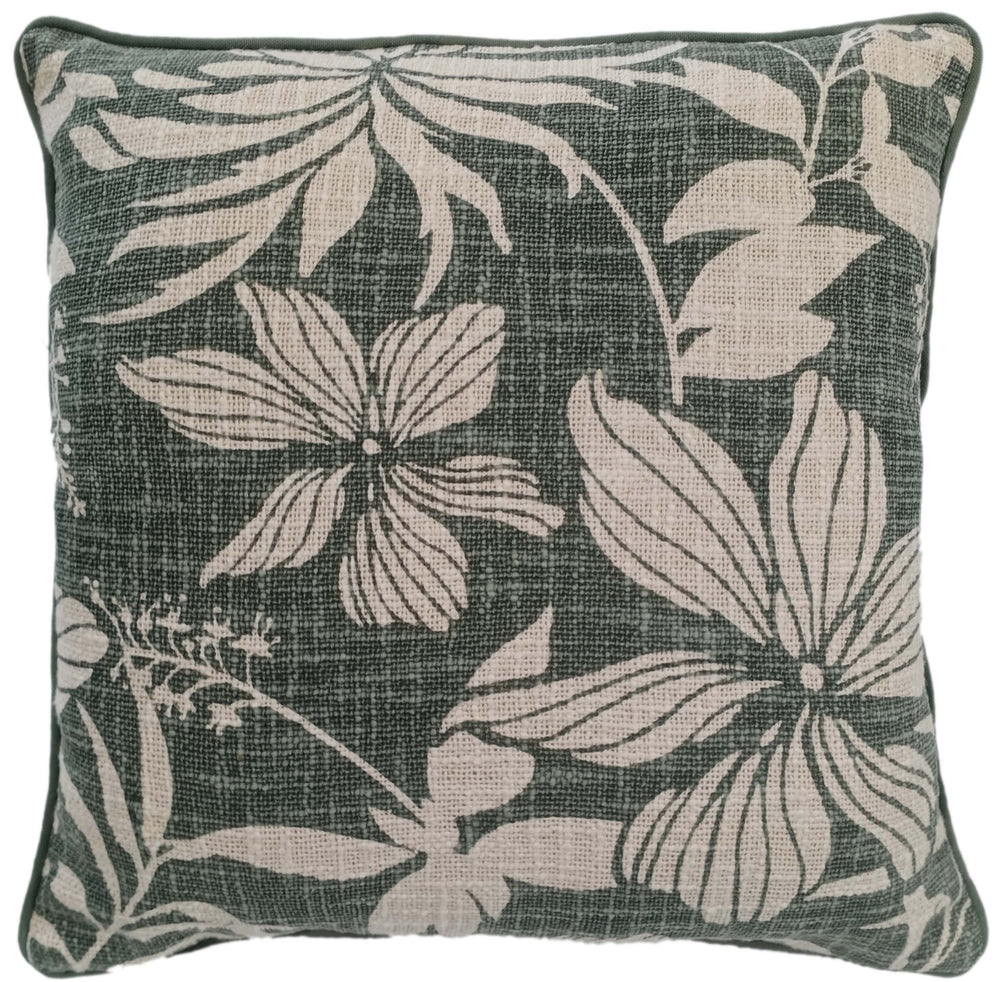 Floral Print on Loose Weave Green 45x45
