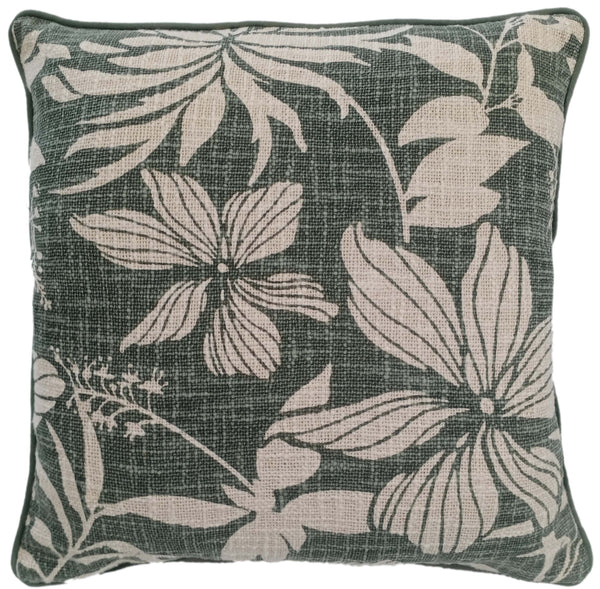 Floral Print on Loose Weave Green 45x45