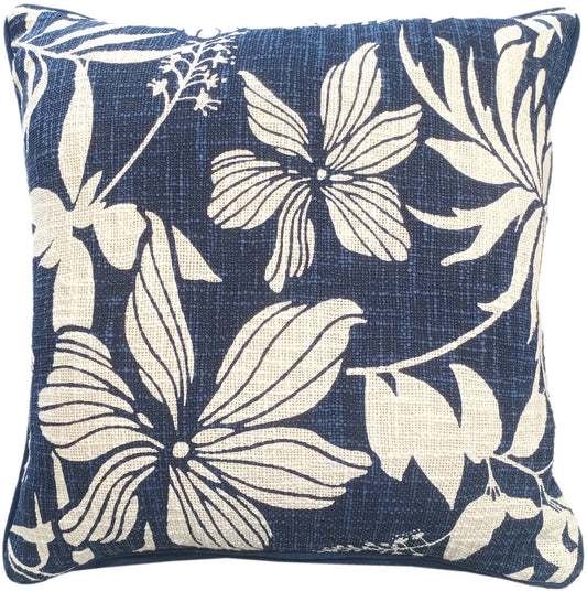 FLORAL PRINT ON LOOSE WEAVE INDIGO  45 X 45