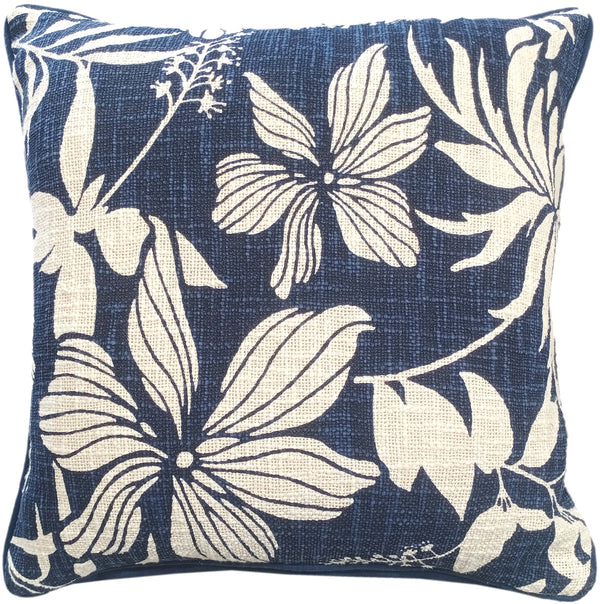 Floral Print on Loose Weave Indigo 45x45