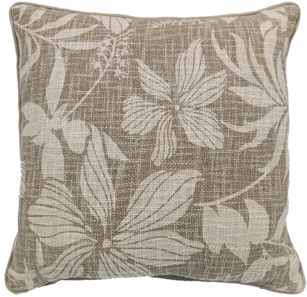 Floral Print on Loose Weave Taupe 45x45