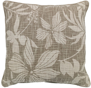 Floral Print on Loose Weave Taupe 45x45
