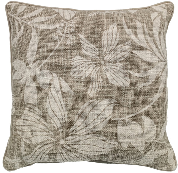 Floral Print on Loose Weave Taupe 45x45