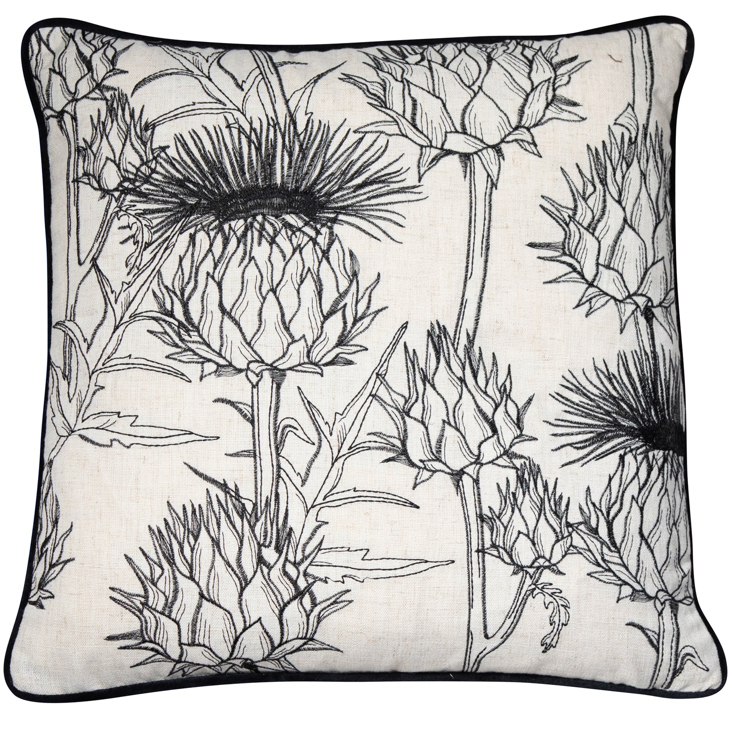 Embroidered  mono thistle cushion 45 x 45
