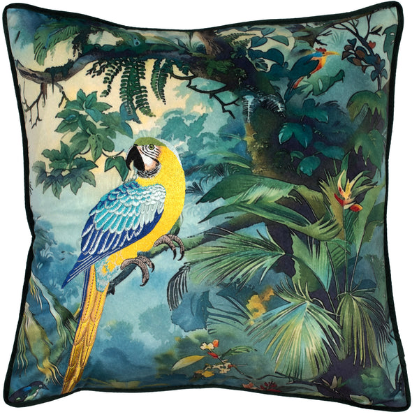 Embroidered Parrot on Velvet 45x45