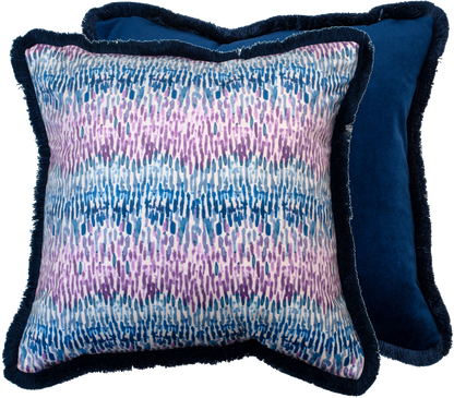 PINK BLUE ABSTRACT PRINT WITH FRINGING 45 X 45