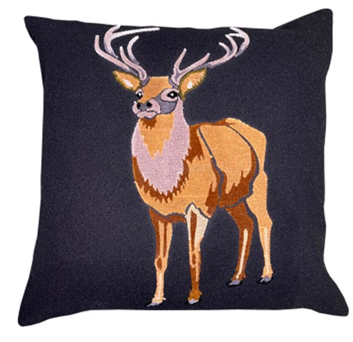 MAJESTIC EMB STAG CUSHION ON BLACK FELT  45 X 45