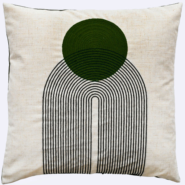 Art Deco Design with Chain Crewel Stitch Olive 45x45