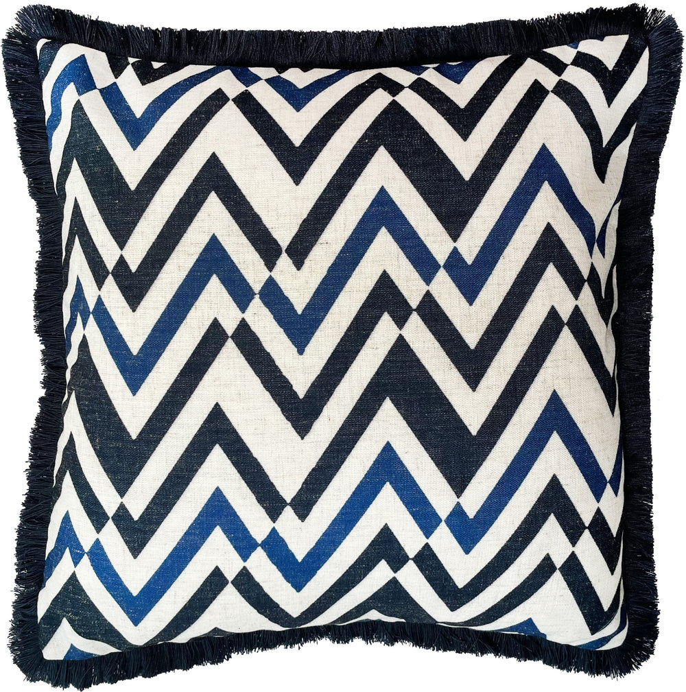 Zig Zag Emb with Fringe – Navy 45x45
