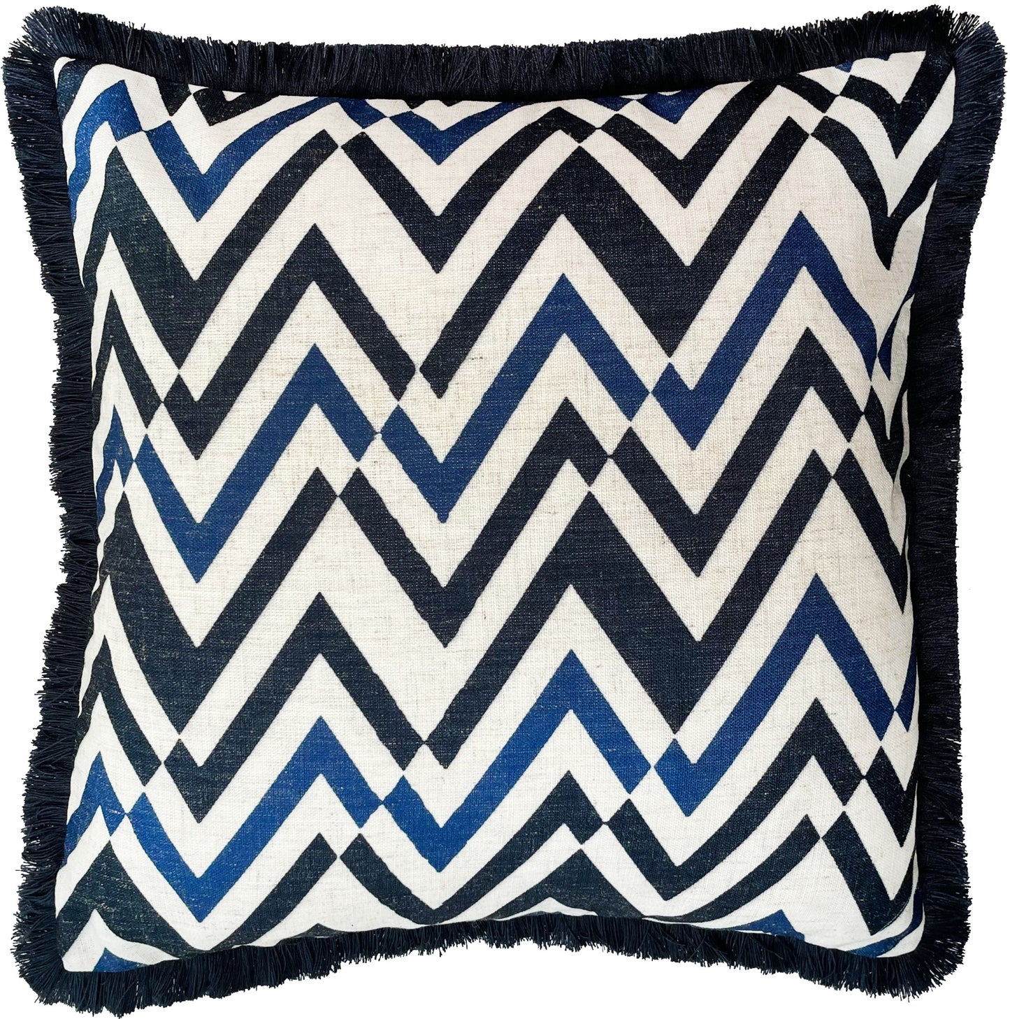ZIG ZAG EMB  WITH FRINGE- NAVY 45 X 45