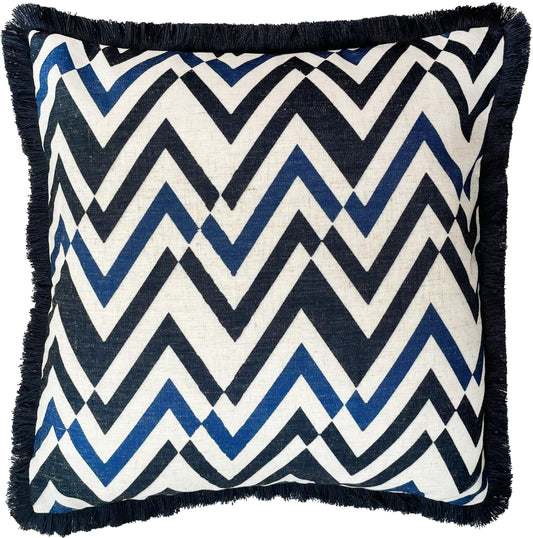 ZIG ZAG EMB  WITH FRINGE- NAVY 45 X 45