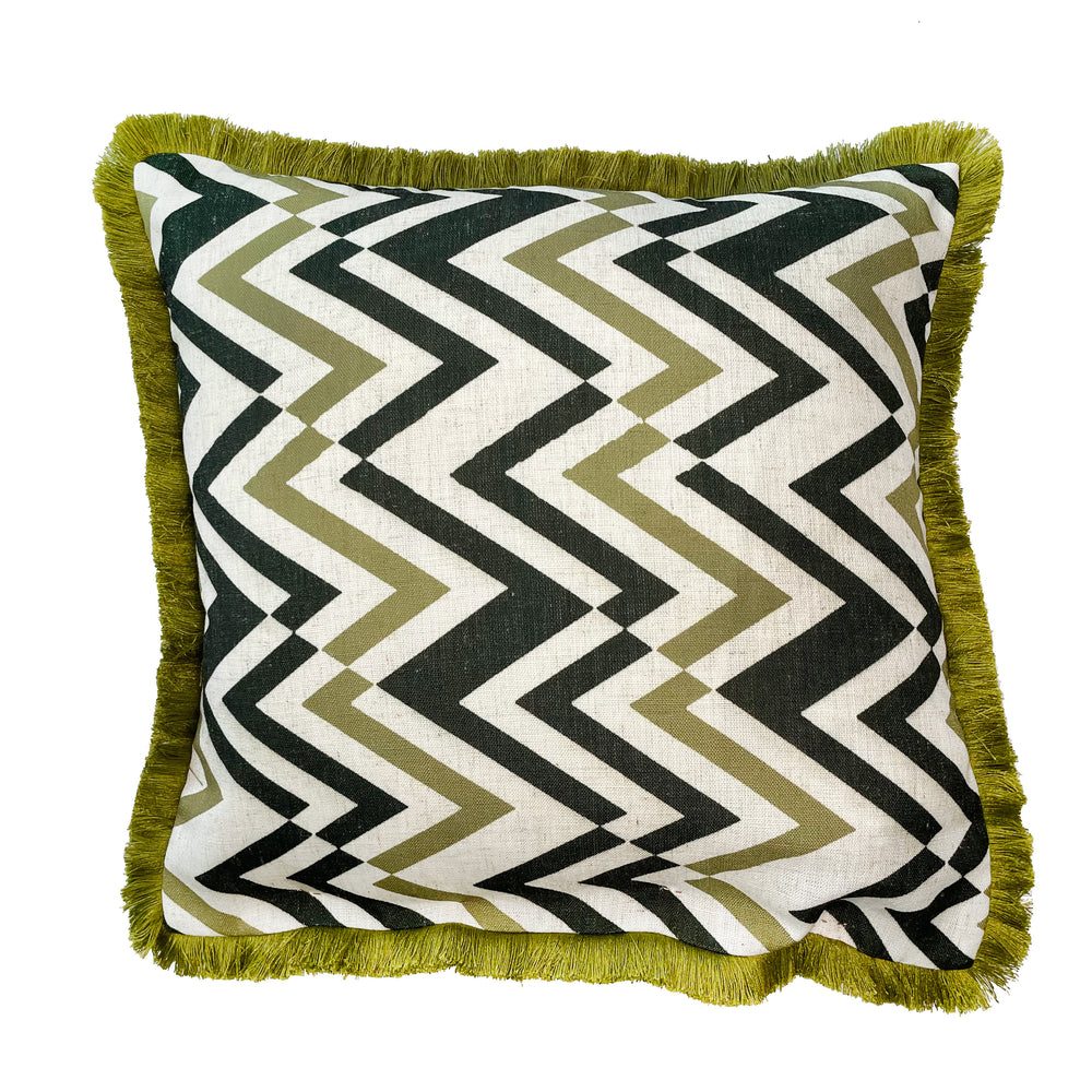 Zig Zag Emb with Fringe – Olive 45x45