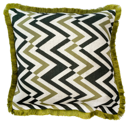 ZIG ZAG EMB  WITH FRINGE- OLIVE 45 X 45