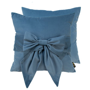 Velv Cushion with Bow Blue 45x45