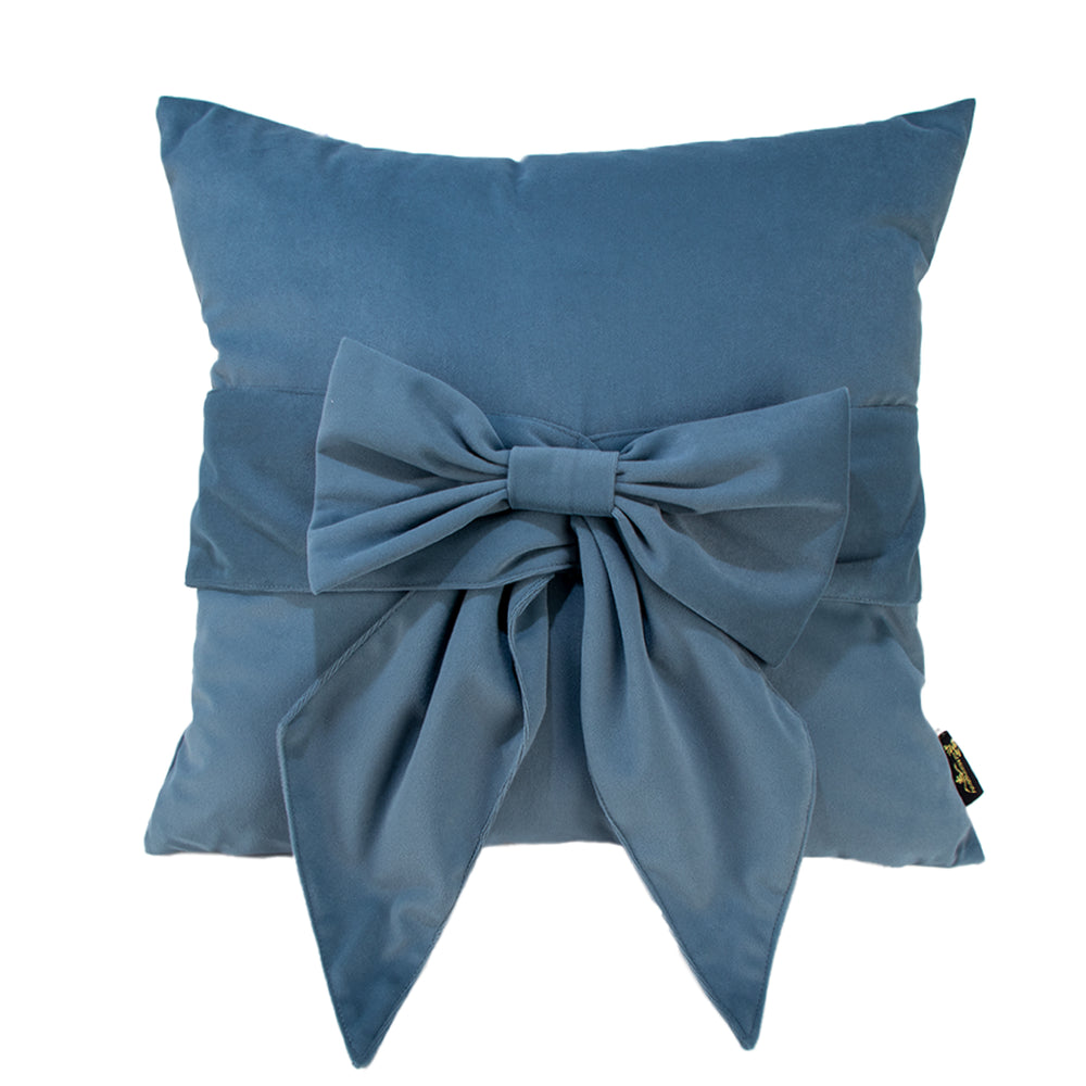 Velv Cushion with Bow Blue 45x45