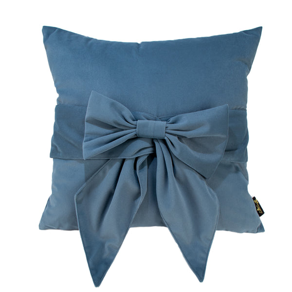 Velv Cushion with Bow Blue 45x45
