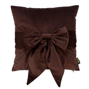 Velv Cushion with Bow Choc 45x45