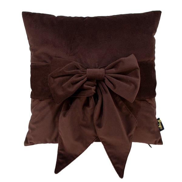 Velv Cushion with Bow Choc 45x45