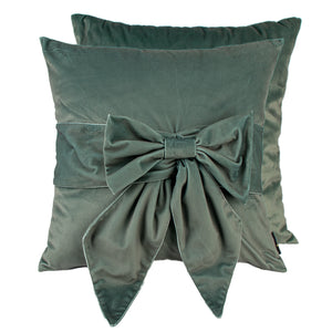 Velv Cushion with Bow Sage 45x45