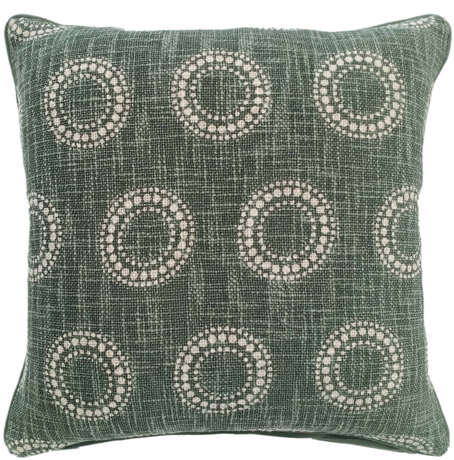 CIRCULAR DOT PRINT ON LOOSE WEAVE GREEN 45 X 45