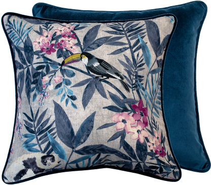 PRETTY TOUCAN EMB  PRINT  IN BLUES  45 X 45
